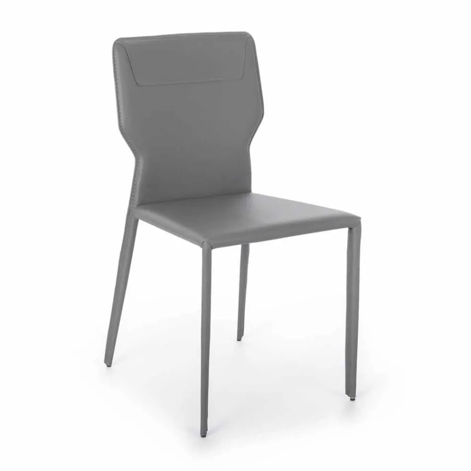 Sedia per Sala da Pranzo in Metallo Rivestita in Similcuoio, 4 Pezzi - Titty Viadurini