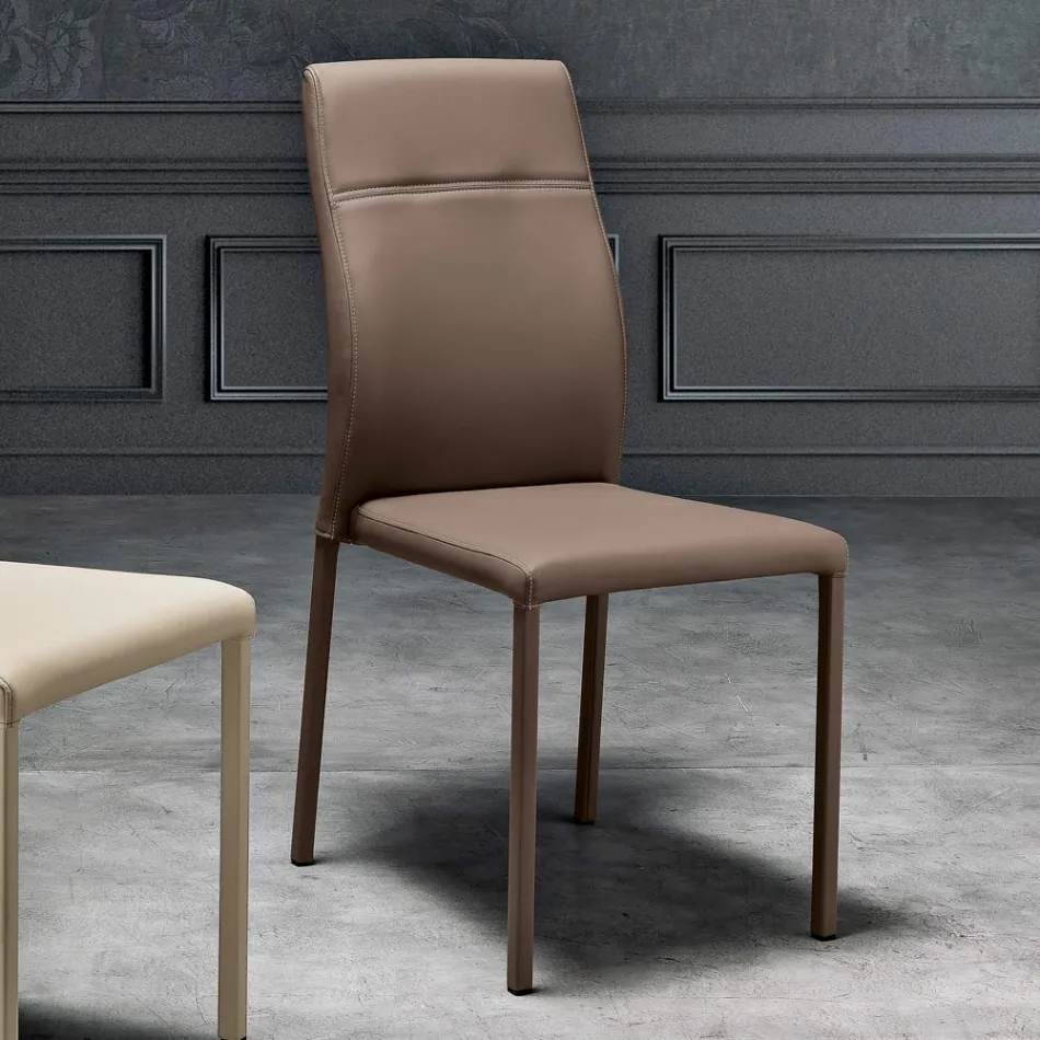 Sedia per sala da pranzo moderna in ecopelle fatta in Italia, Luigina Viadurini
