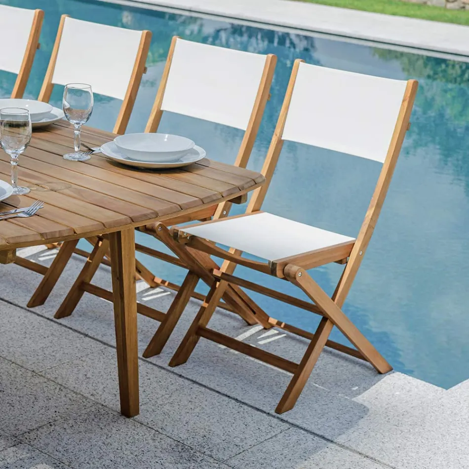 Sedia Pieghevole da Esterno in Legno di Acacia e Textilene - Perfetta Viadurini
