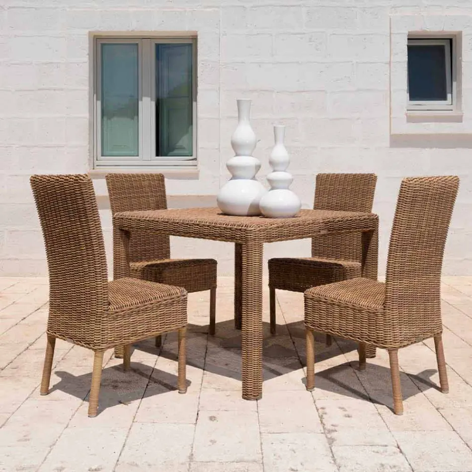 Sedia Pranzo Esterno in Rattan Sintetico Intrecciato e Tessuto, 2 Pezzi - Yves Viadurini
