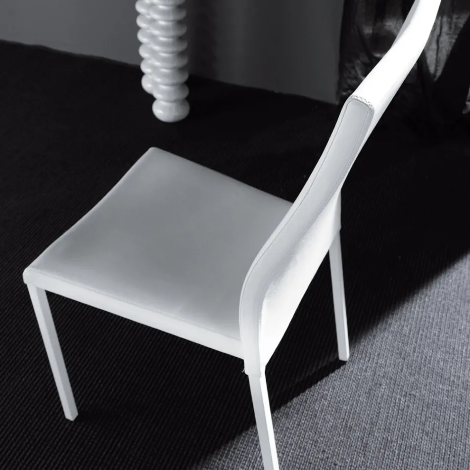 Sedia Pranzo Moderna in Metallo Verniciato e Seduta Ecopelle, 4 Pezzi - Alba Viadurini
