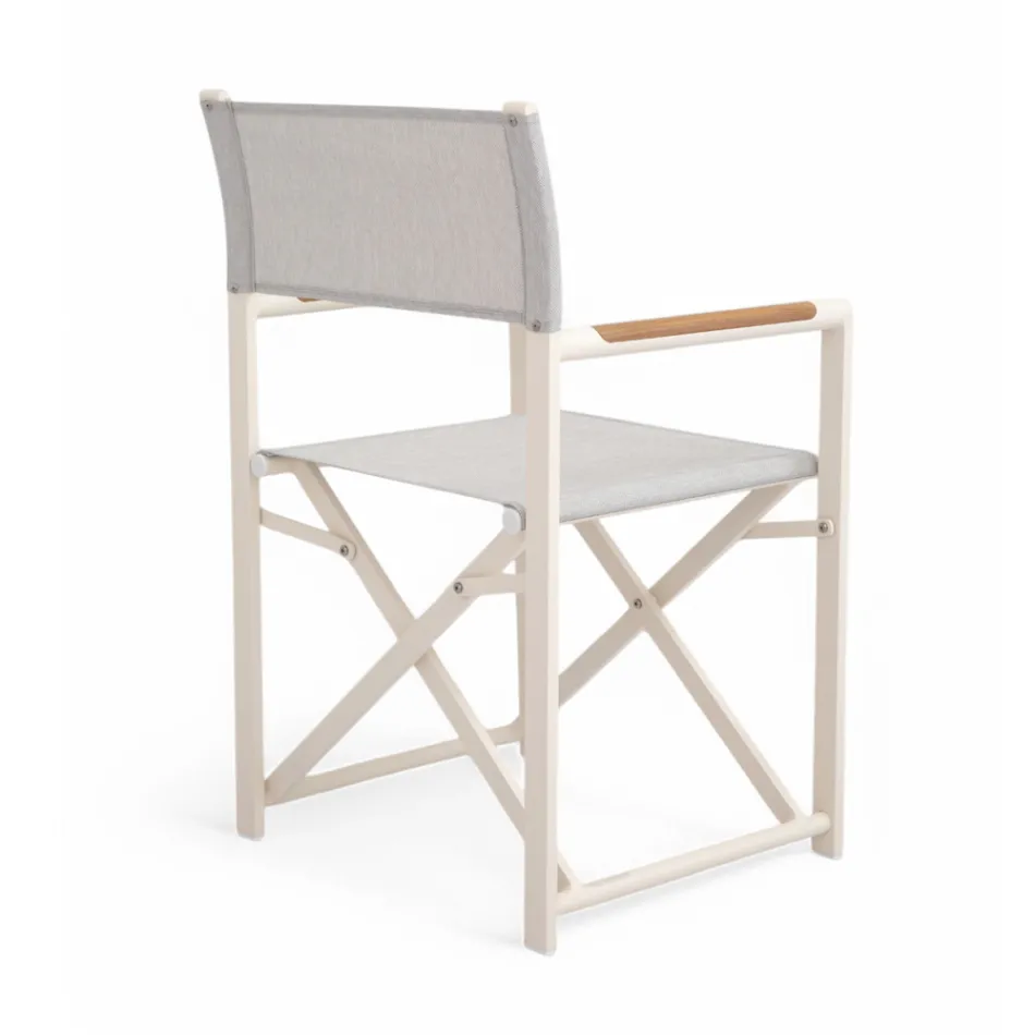 Sedia Regista da Esterno Realizzata in Alluminio, Textilene e Teak - Bloom Viadurini