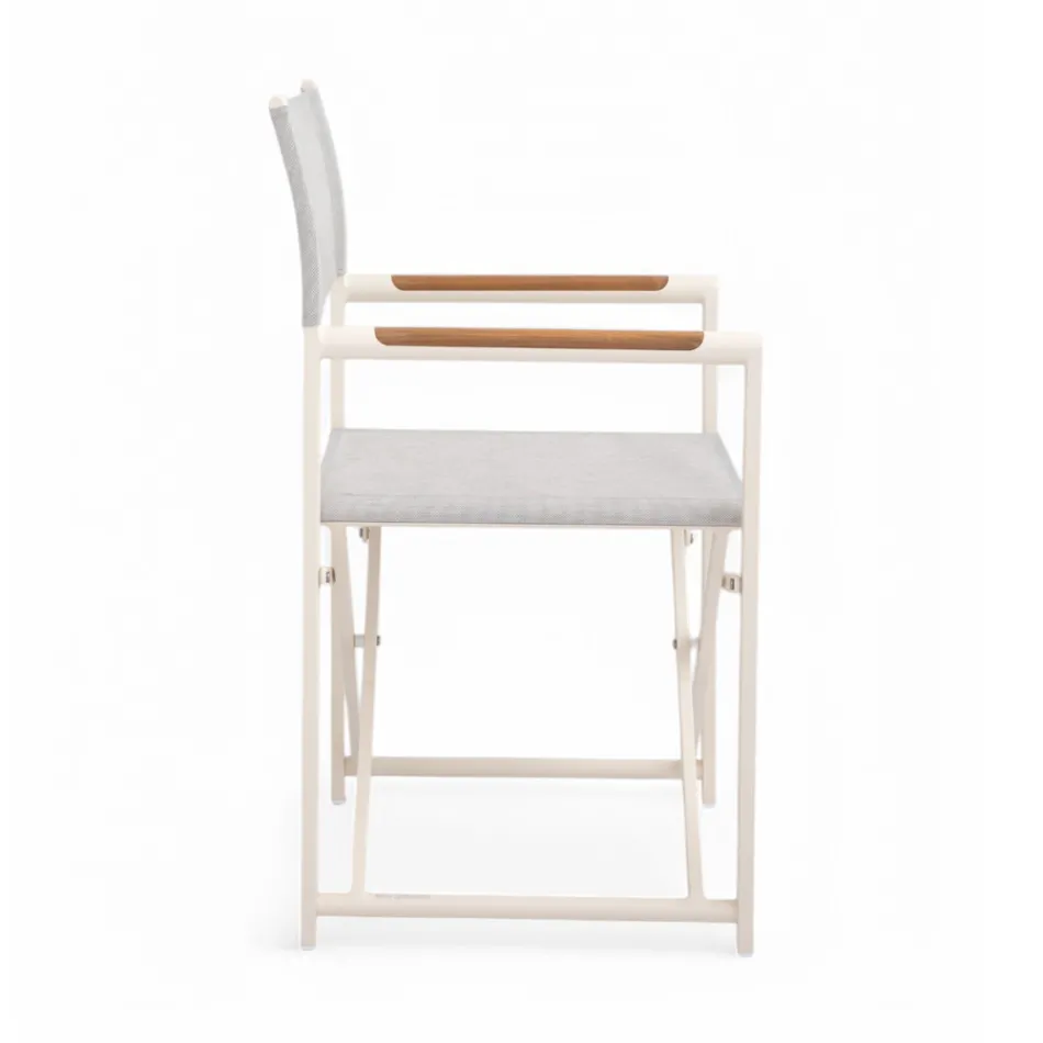 Sedia Regista da Esterno Realizzata in Alluminio, Textilene e Teak - Bloom Viadurini