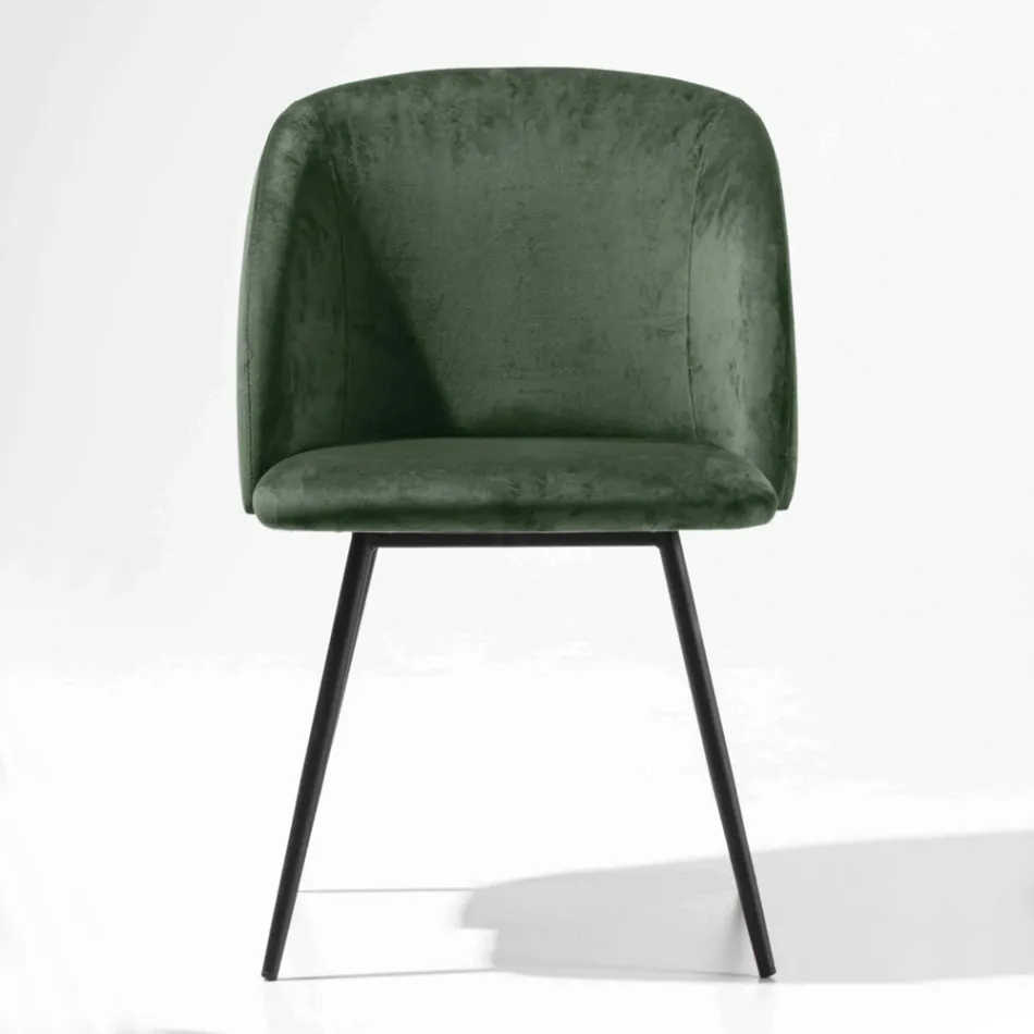 Sedia Rivestita in Velluto con Base in Metallo Verniciato Nero, 2 Pezzi - Avana Viadurini