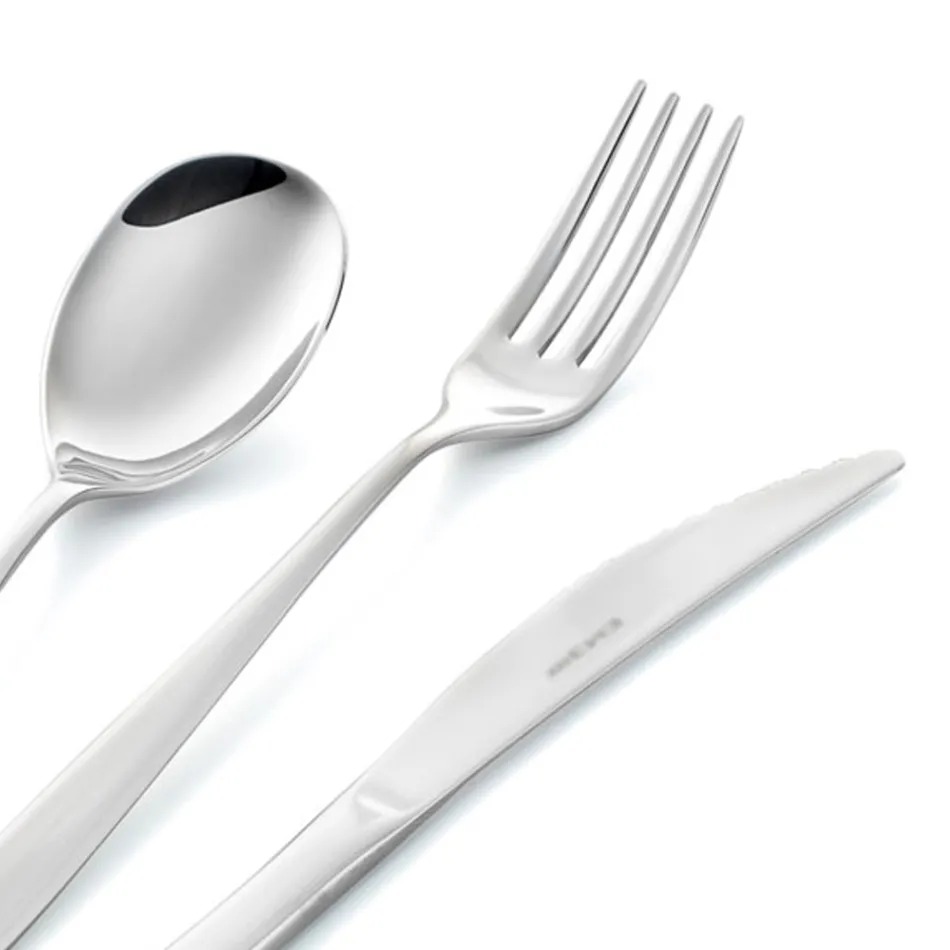 Servizio di Posate in Acciaio Inox Design Tondeggiante 24 Pz - Peperita Viadurini