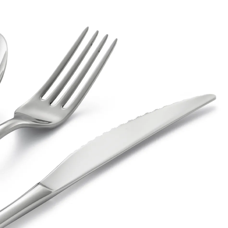 Servizio Posate in Acciaio Inox Lucido Design Squadrato 24 Pezzi - Bumbun Viadurini