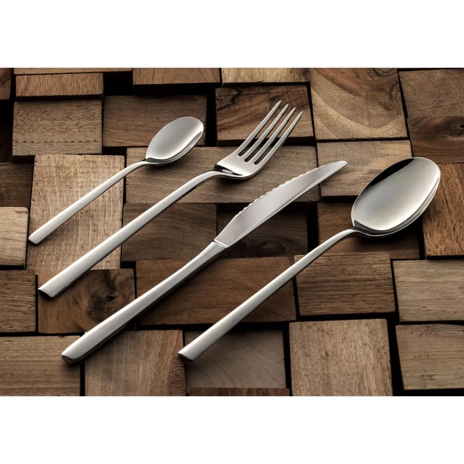 Servizio Posate in Acciaio Inox Lucido Design Squadrato 24 Pezzi - Bumbun Viadurini
