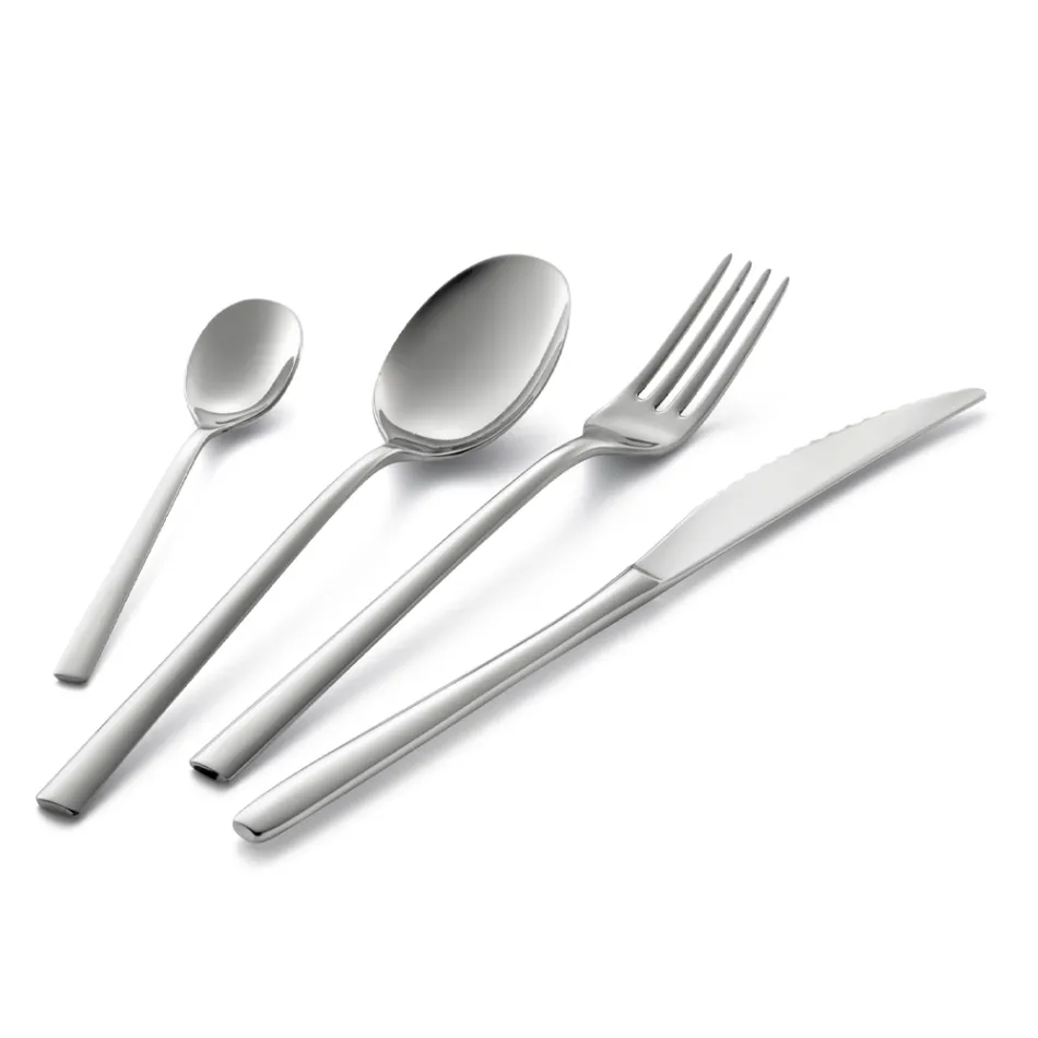 Servizio Posate in Acciaio Inox Lucido Design Squadrato 24 Pezzi - Bumbun Viadurini