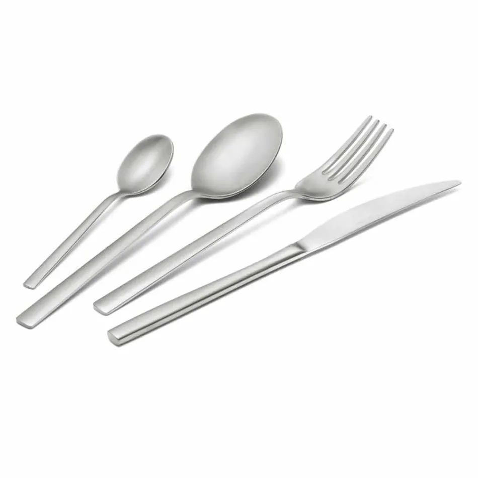 Servizio Posate in Acciaio Inox Sabbiato 24 Pezzi di Design Elegante - Ronfo Viadurini