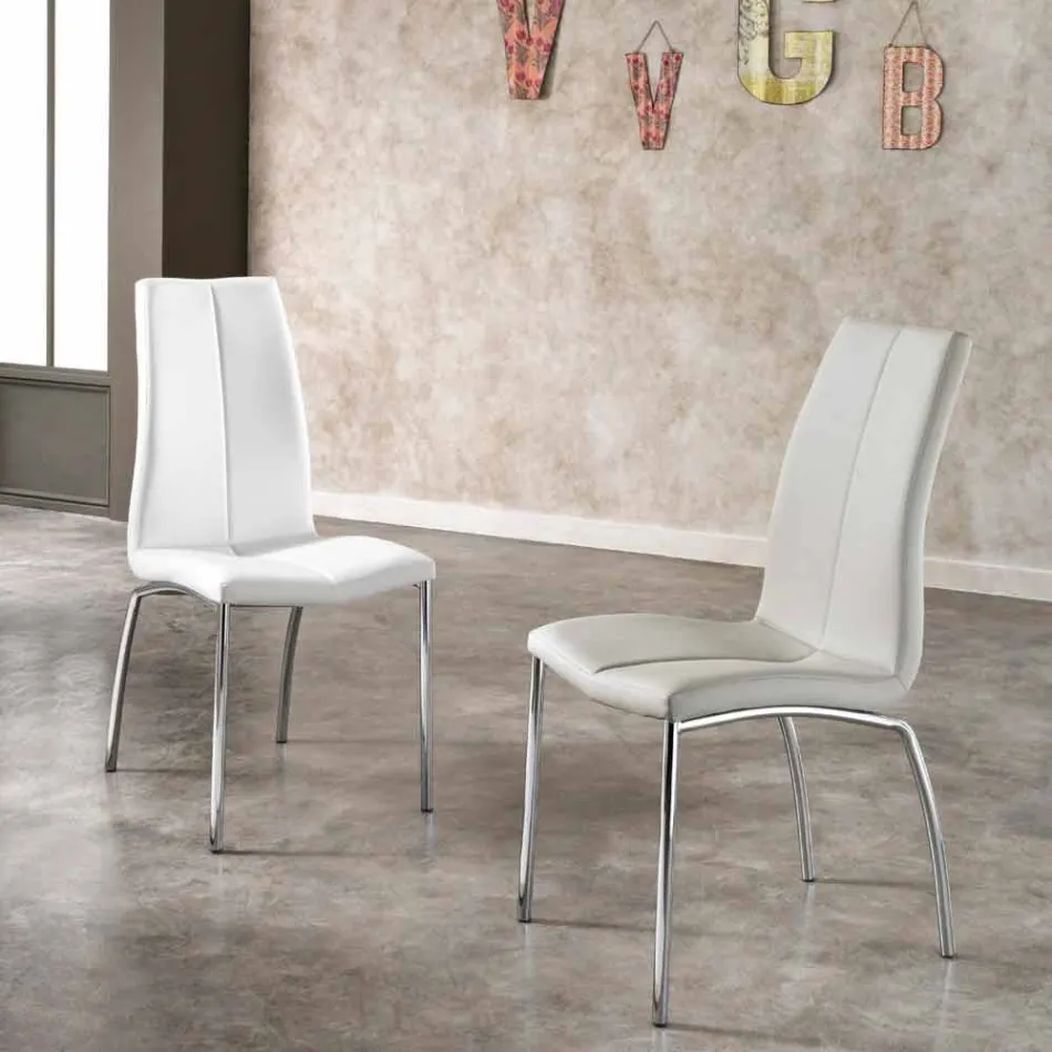 Set 4 sedie design moderno in ecopelle e metallo cromato Alba Viadurini