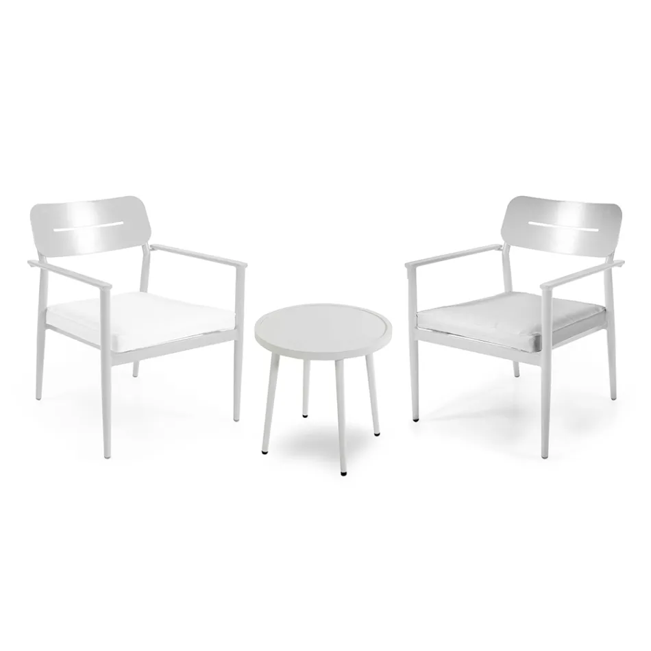 Set di 2 Poltrone con Tavolino in Alluminio di Diverse Finiture - Souvenir Viadurini