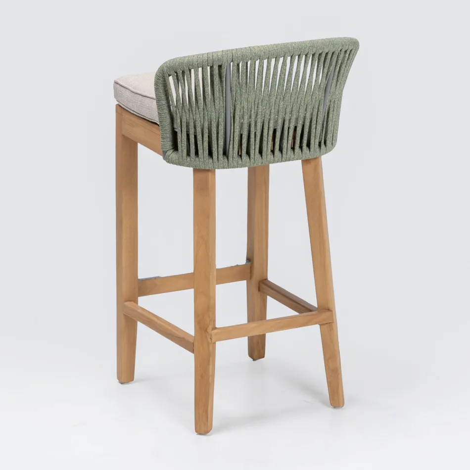 Sgabello Alto da Bar Realizzato in Teak Naturale con Cuscino - Sponda Viadurini