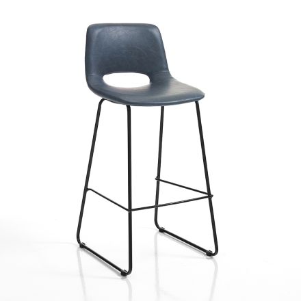 Sgabello Alto da Cucina in Pelle Sintetica e Metallo Nero 2 Pezzi - Yuri Viadurini