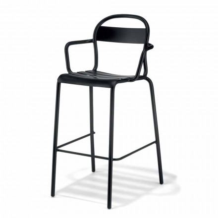 Sgabello Alto in Alluminio da Esterno con Braccioli Made in Italy - Selima Viadurini