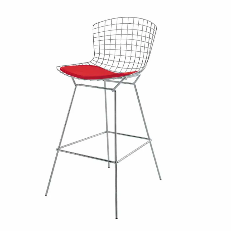 Sgabello Bar Alto in Pelle con Struttura in Acciaio Made in Italy - Beniamino Viadurini