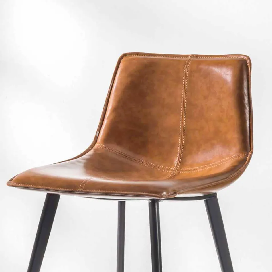 Sgabello Base 4 Gambe, H 65 in Ecopelle Effetto Cuoio - Ovidio Viadurini