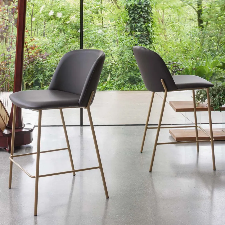 Sgabello con Base in Metallo e Seduta in Ecopelle Made in Italy - Edera Viadurini
