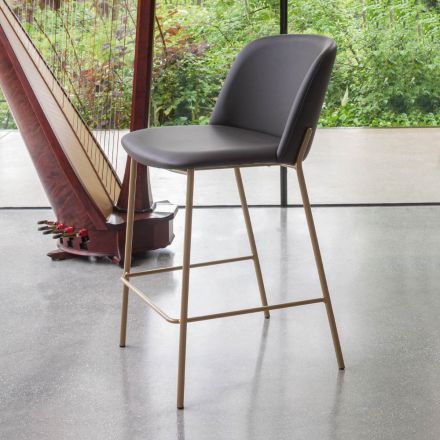 Sgabello con Base in Metallo e Seduta in Ecopelle Made in Italy - Edera Viadurini