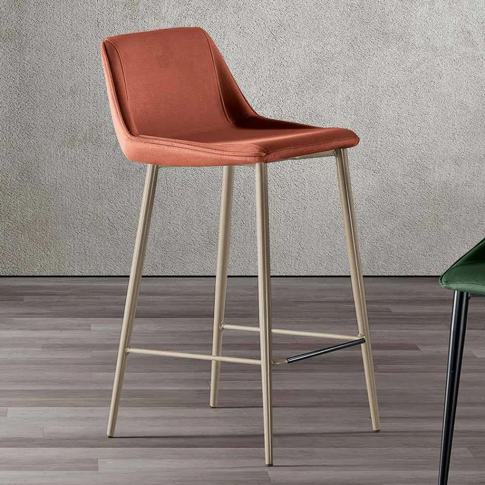 Sgabello con Gambe in Metallo e Seduta Monoscocca in Tessuto Made in Italy - Hinata Viadurini