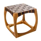 Sgabello da Bagno di Design Realizzato in Teak con Seduta Intrecciata - Yucca Viadurini
