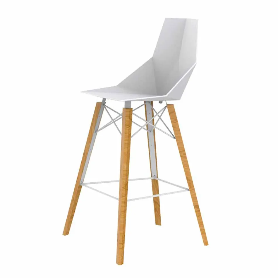 Sgabello da Bar per Interni in Legno e Plastica Vari Colori - Faz Wood by Vondom Viadurini