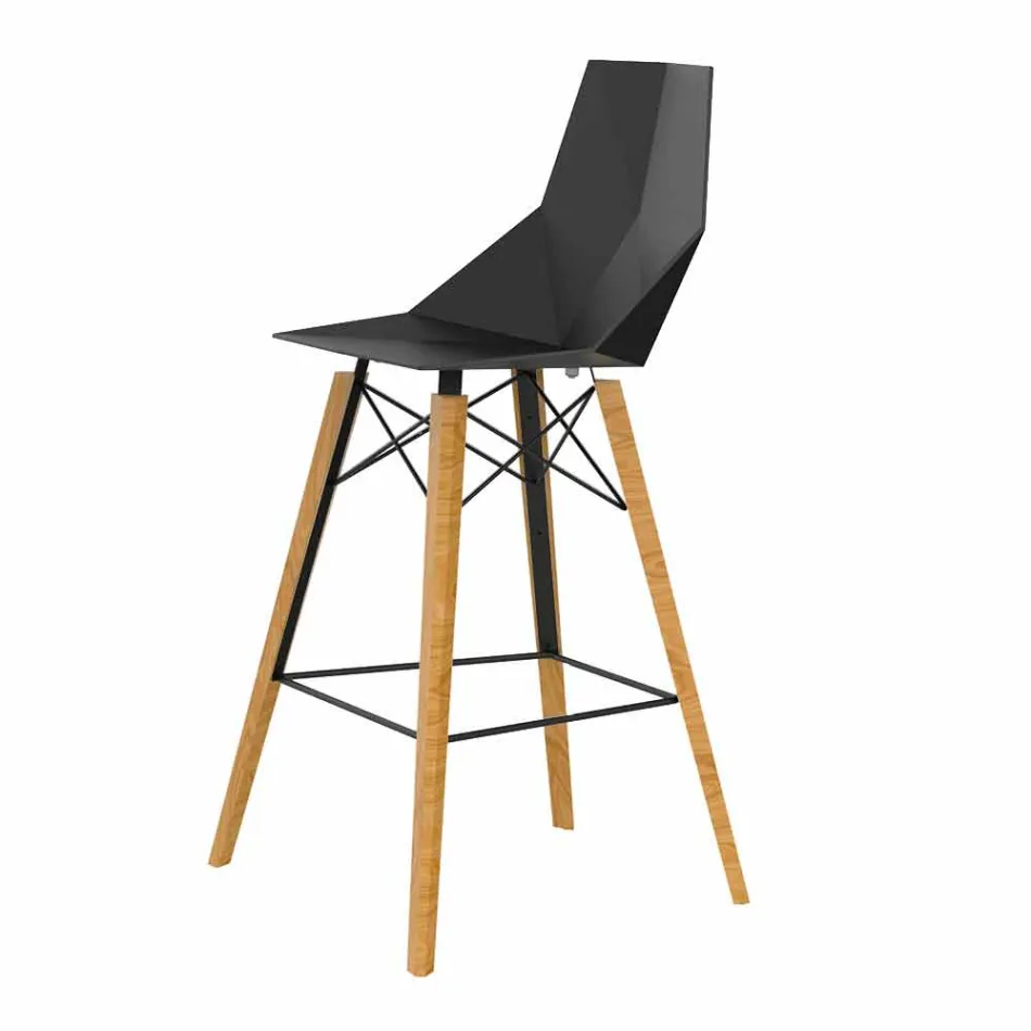 Sgabello da Bar per Interni in Legno e Plastica Vari Colori - Faz Wood by Vondom Viadurini