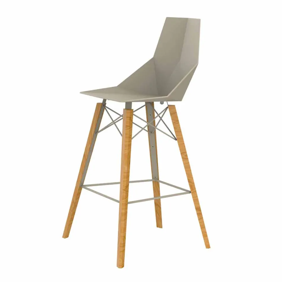 Sgabello da Bar per Interni in Legno e Plastica Vari Colori - Faz Wood by Vondom Viadurini