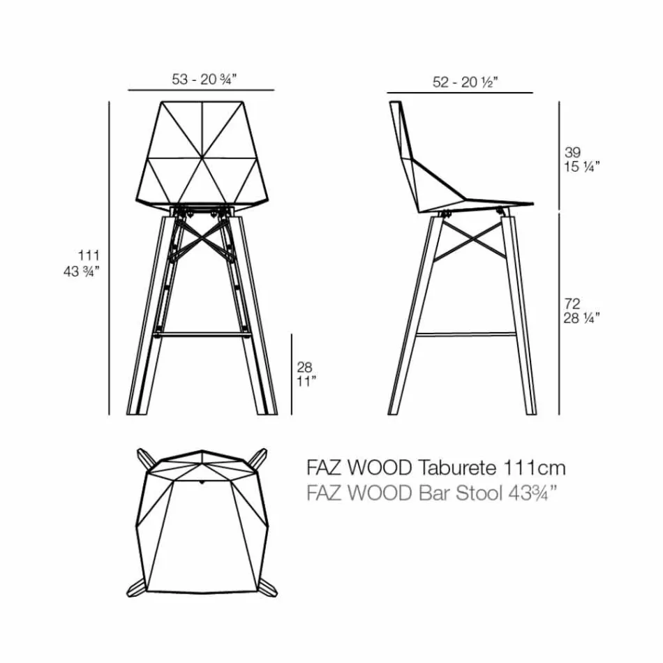 Sgabello da Bar per Interni in Legno e Plastica Vari Colori - Faz Wood by Vondom Viadurini
