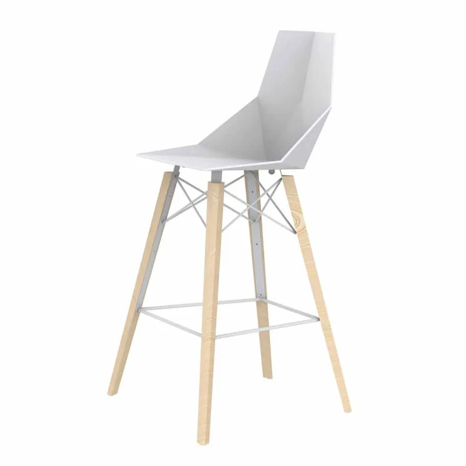Sgabello da Bar per Interni in Legno e Plastica Vari Colori - Faz Wood by Vondom Viadurini
