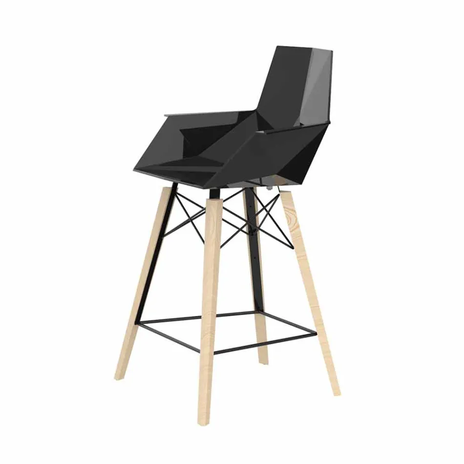 Sgabello da Cucina con Braccioli in Legno e Plastica - Faz Wood by Vondom Viadurini