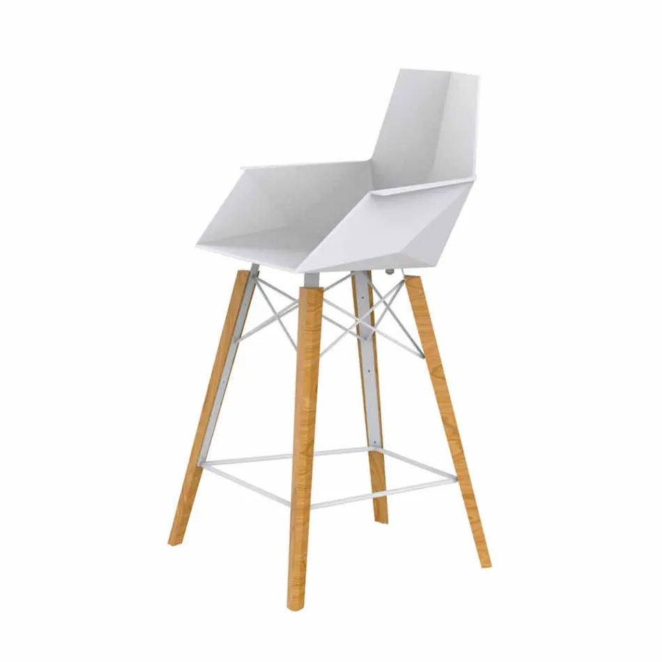 Sgabello da Cucina con Braccioli in Legno e Plastica - Faz Wood by Vondom Viadurini