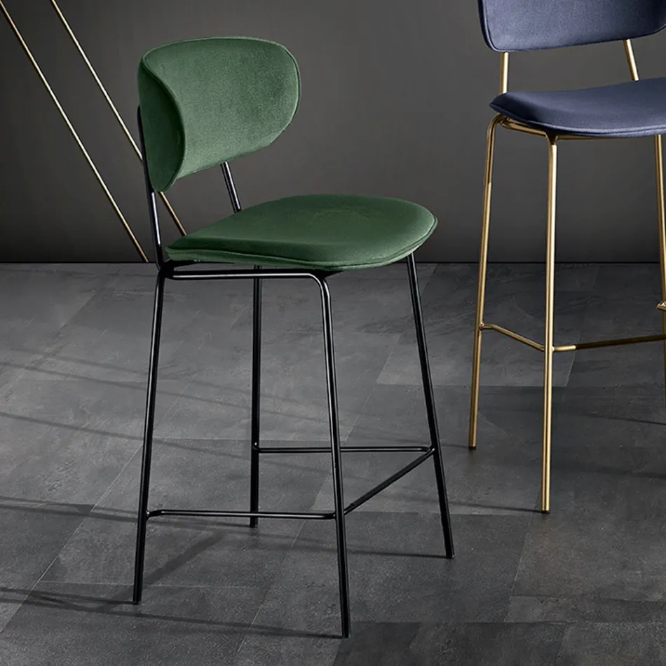Sgabello da Pranzo in Tessuto di 2 Diverse Finiture Made in Italy - Sanemi Viadurini