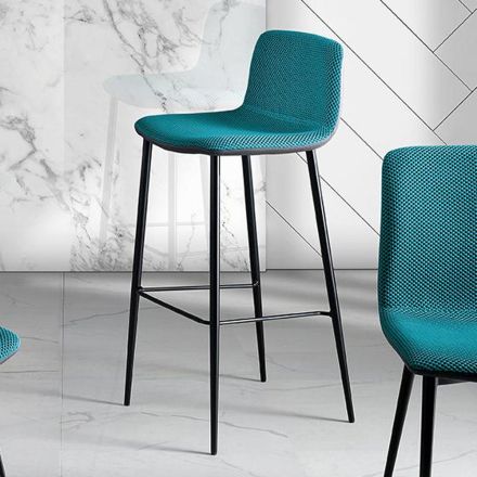 Sgabello da Pranzo in Tessuto Vulcano e Gambe in Metallo Made in Italy - Amane Viadurini