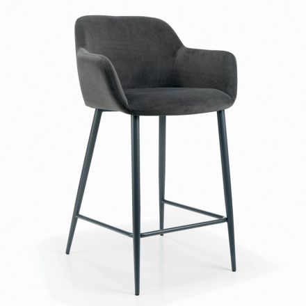 Sgabello Fisso con Seduta Rivestita e Base in Acciaio Made in Italy - Arona Viadurini