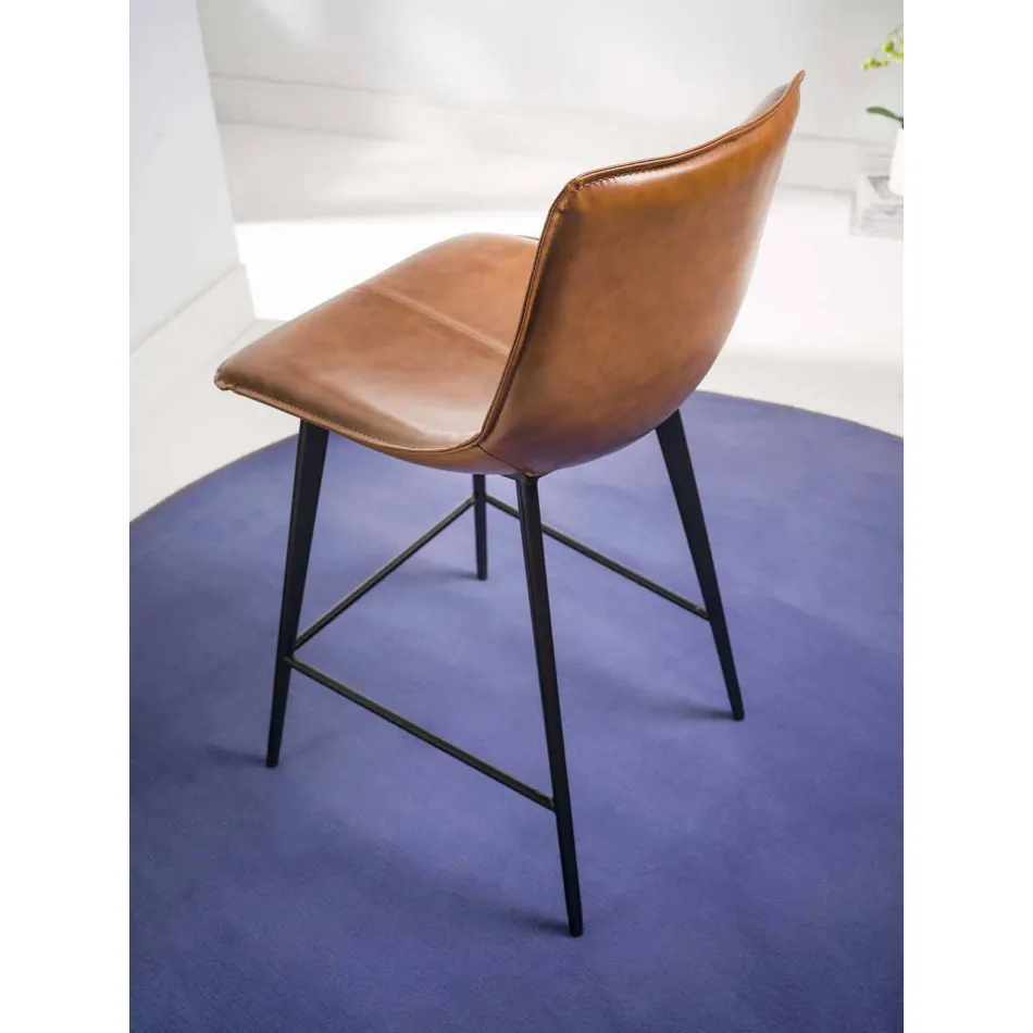 Sgabello in Ecopelle Effetto Cuoio H 80, Base 4 Gambe - Ovidio Viadurini
