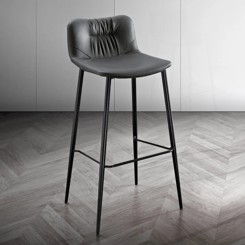 Sgabello in Tessuto Fibrato Effetto Pelle e in Metallo Made in Italy - Gohan Viadurini