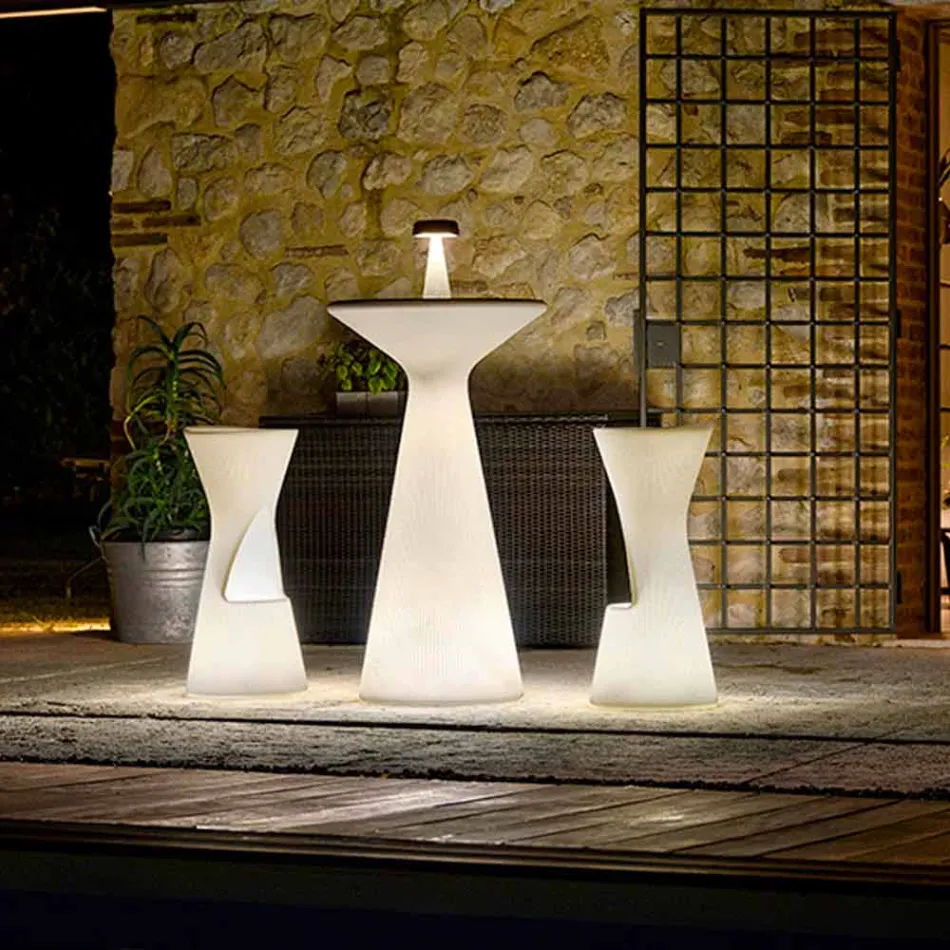 Sgabello Luminoso da Esterno in Polietilene con LED Made in Italy - Desmond Viadurini