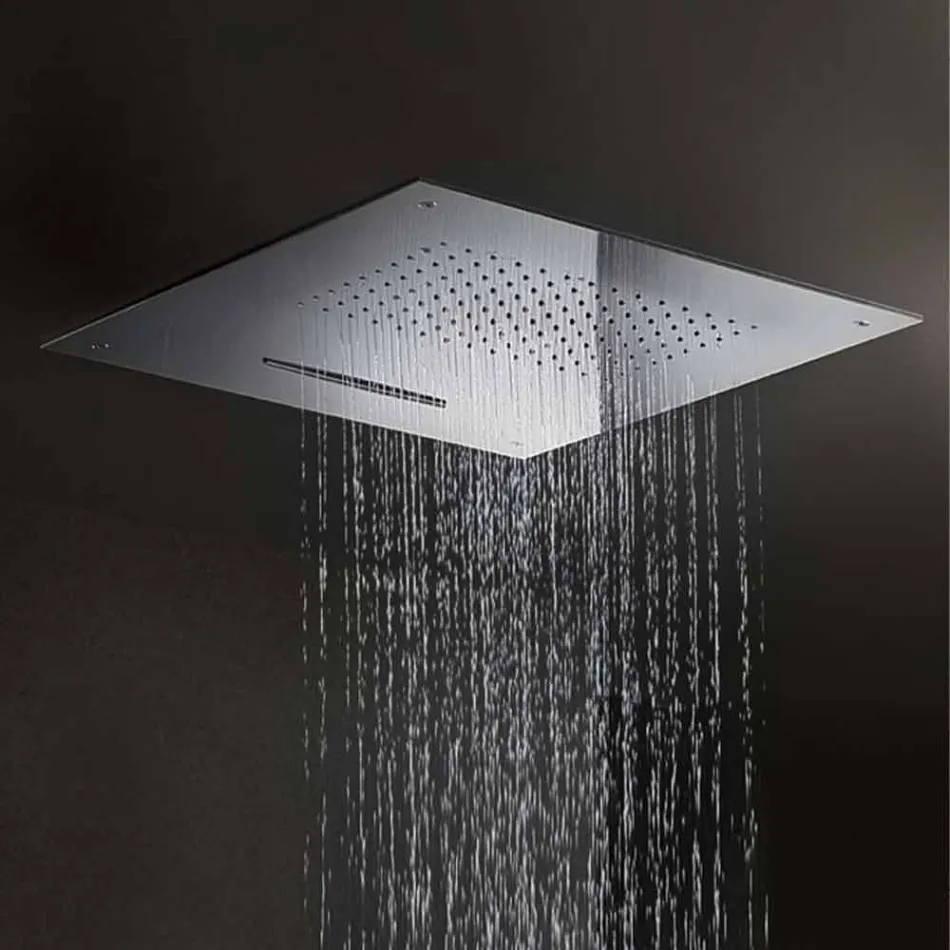 Soffione Doccia Quadrato in Acciaio Inox con Doppio Getto Made in Italy - Nello Viadurini