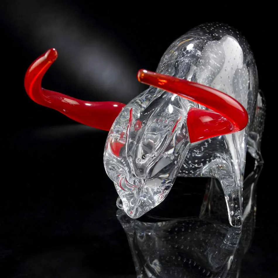 Soprammobile a Forma di Toro in Vetro Rosso e Trasparente Made in Italy - Torero Viadurini