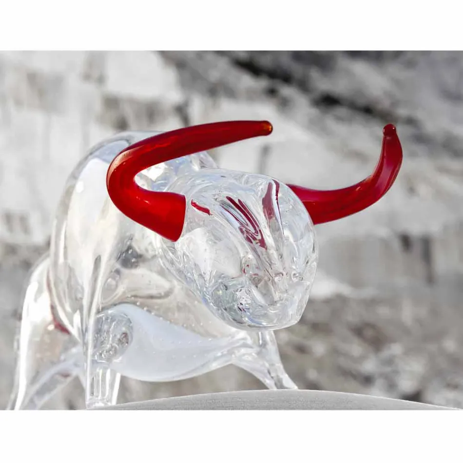 Soprammobile a Forma di Toro in Vetro Rosso e Trasparente Made in Italy - Torero Viadurini