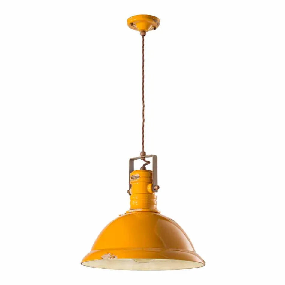 Sospensione a campana industriale in ceramica e metallo Ruth Viadurini
