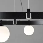 Sospensione di Design Ovale in Alluminio Nero con Sfere e Faretti - Esodo Viadurini