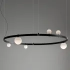Sospensione di Design Tondo in Alluminio Nero con Sfere e Faretti - Esodo Viadurini