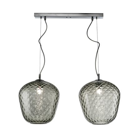 Sospensione Due Lumi con Barra Lineare in Vetro e Metallo Made in Italy - Elisia Viadurini