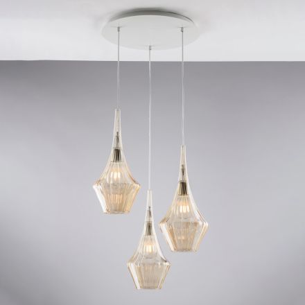 Sospensione in Ferro con Vetri Pyrex Made in Italy per Arredare L’interno - Olimpo Viadurini