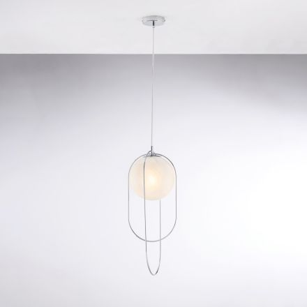 Sospensione in Ferro Cromato con Sfera  Made in Italy per Arredare L’interno - Oslo Viadurini