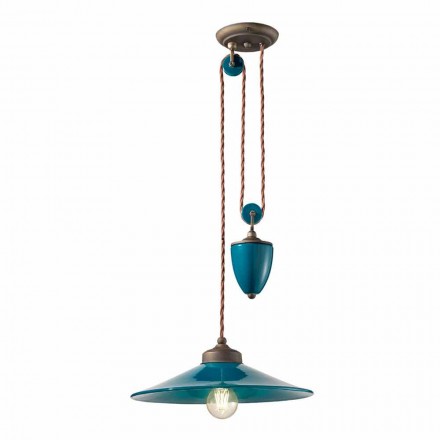 Sospensione saliscendi in ceramica e ottone anticato Britney Ferroluce Viadurini