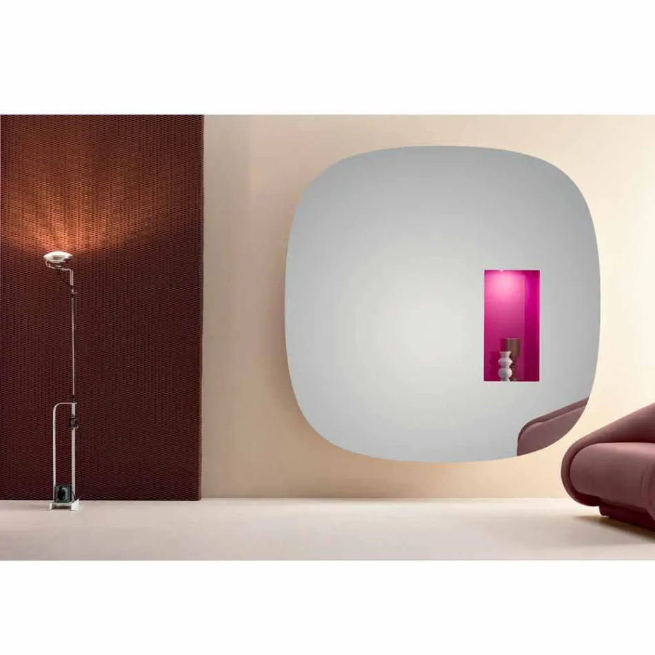 Specchiera a Parete con Luce Led e Vano Rosa Design Minimale Soggiorno - Matrix Viadurini