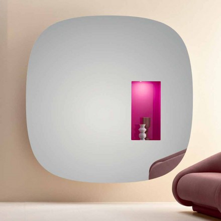 Specchiera a Parete con Luce Led e Vano Rosa Design Minimale Soggiorno - Matrix Viadurini