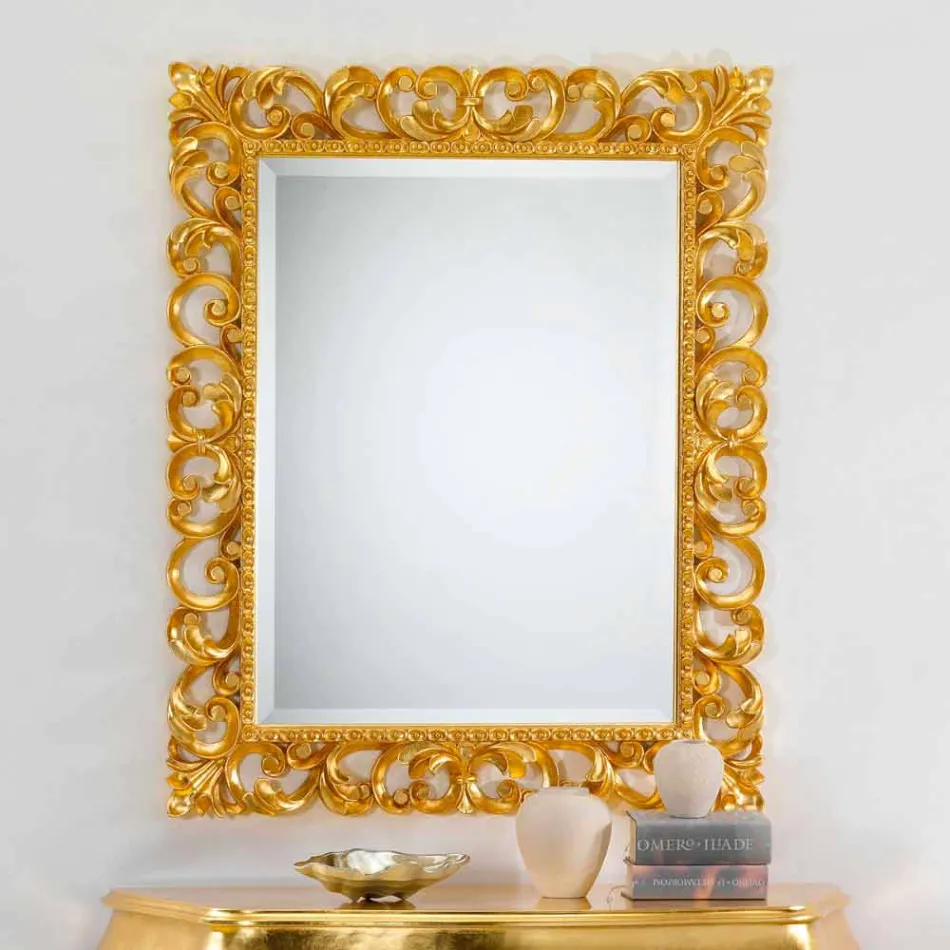 Specchiera da parete design classico con finitura foglia oro Paris Viadurini